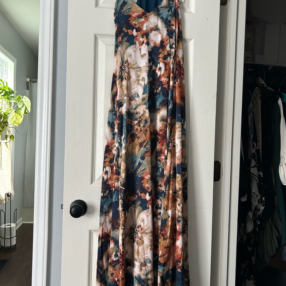 Nicole Miller Abstract Floral Maxi Dress - Blue and Brown